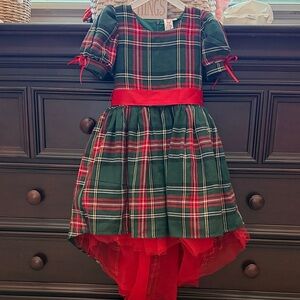 Festive Plaid Kids Dress with Red Accents
